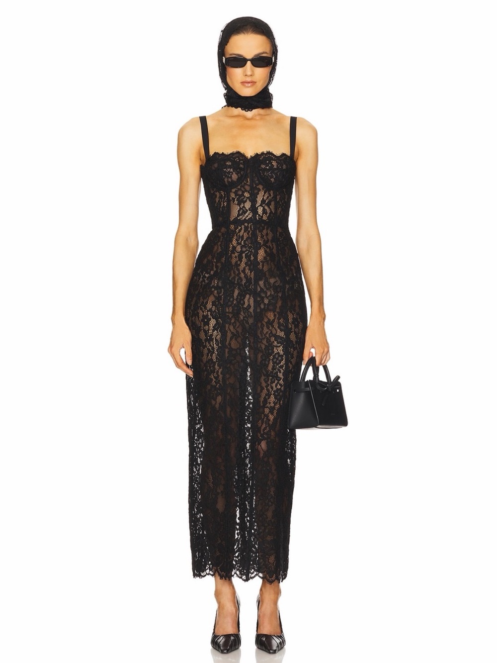 Helsa The Lace Column Dress in Black, New